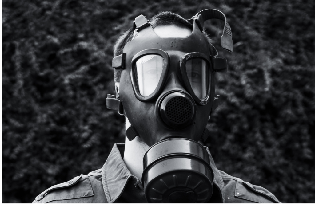 Man wearing a gas mask 